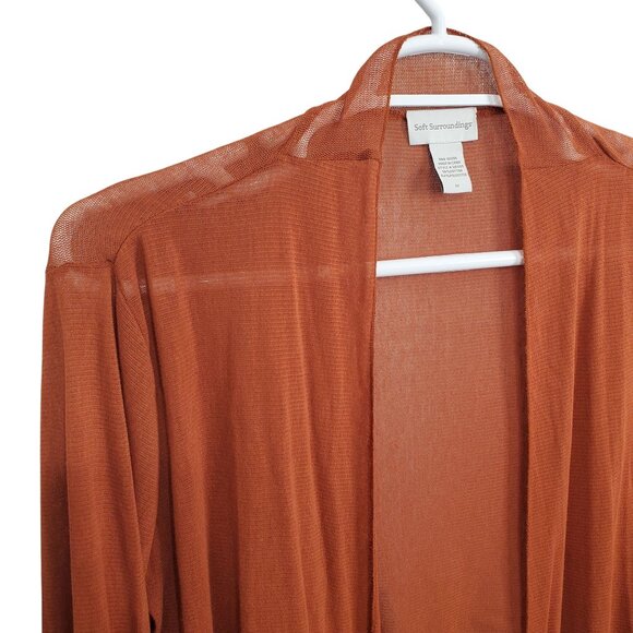 Soft Surroundings 2X Cardigan Mesh Sheer Open Tie Asymmetric Hem Roll Tab Autumn - Picture 9 of 10